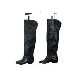 Italian Over the knee black leather boots with embellishment